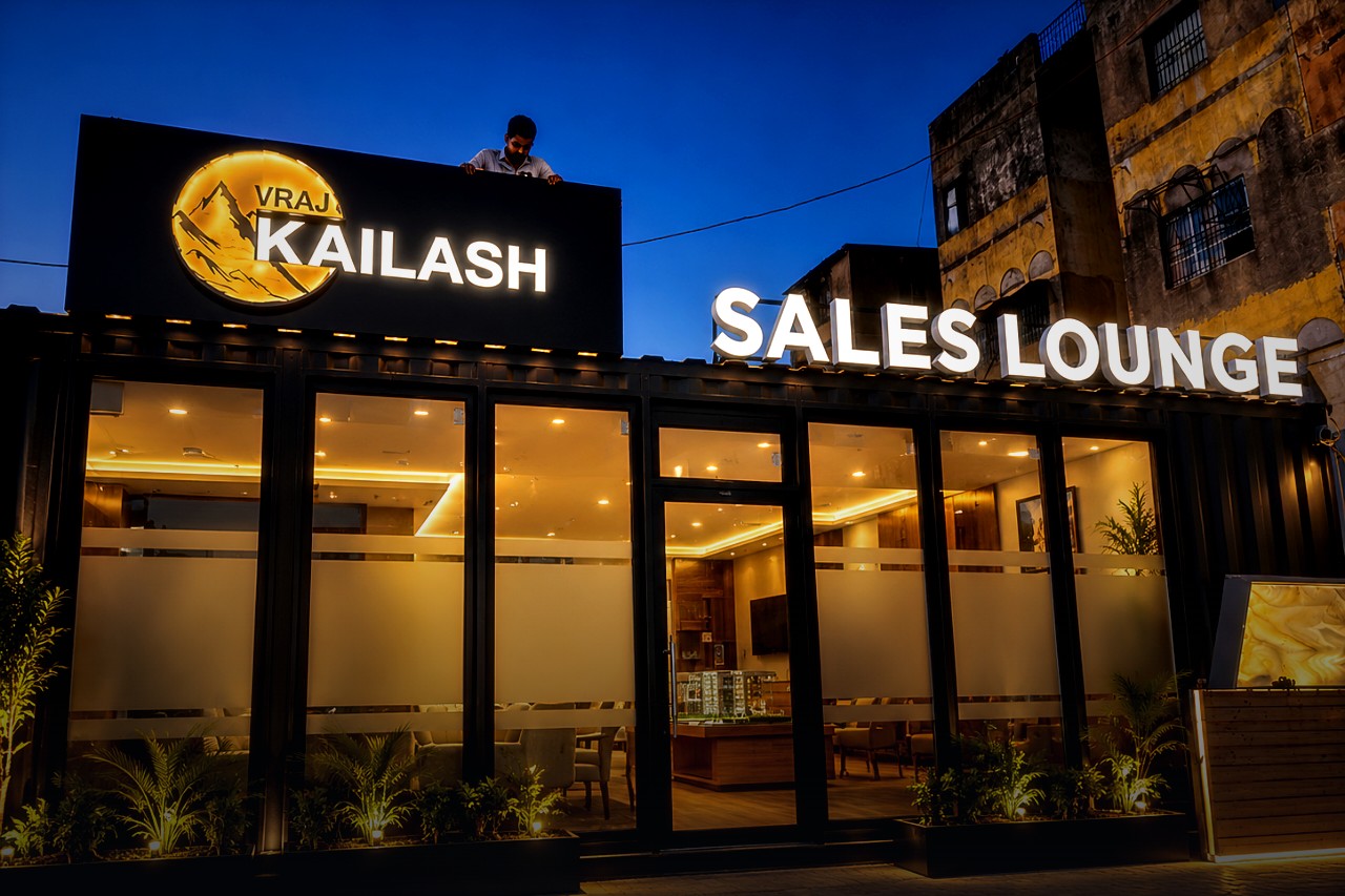Vraj Kailash Glowing Sign Board by Aadlabs